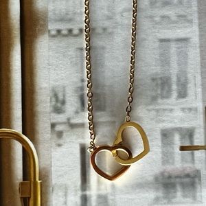 🎁 Gold Double Heart Necklace • Dainty Adjustable Pendant